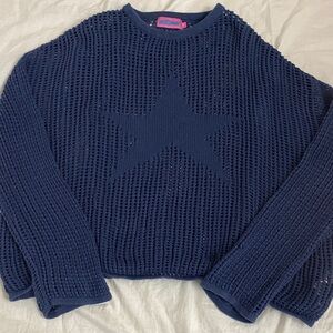 Edikted Navy Star Knit Sweater